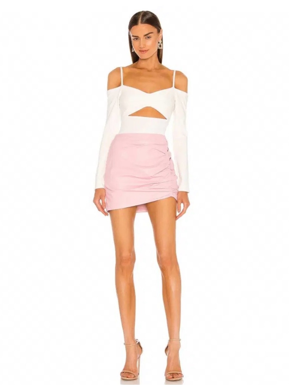 Lamarque x Revolve Pink Ruched Leather Mini Skirt | Size 4